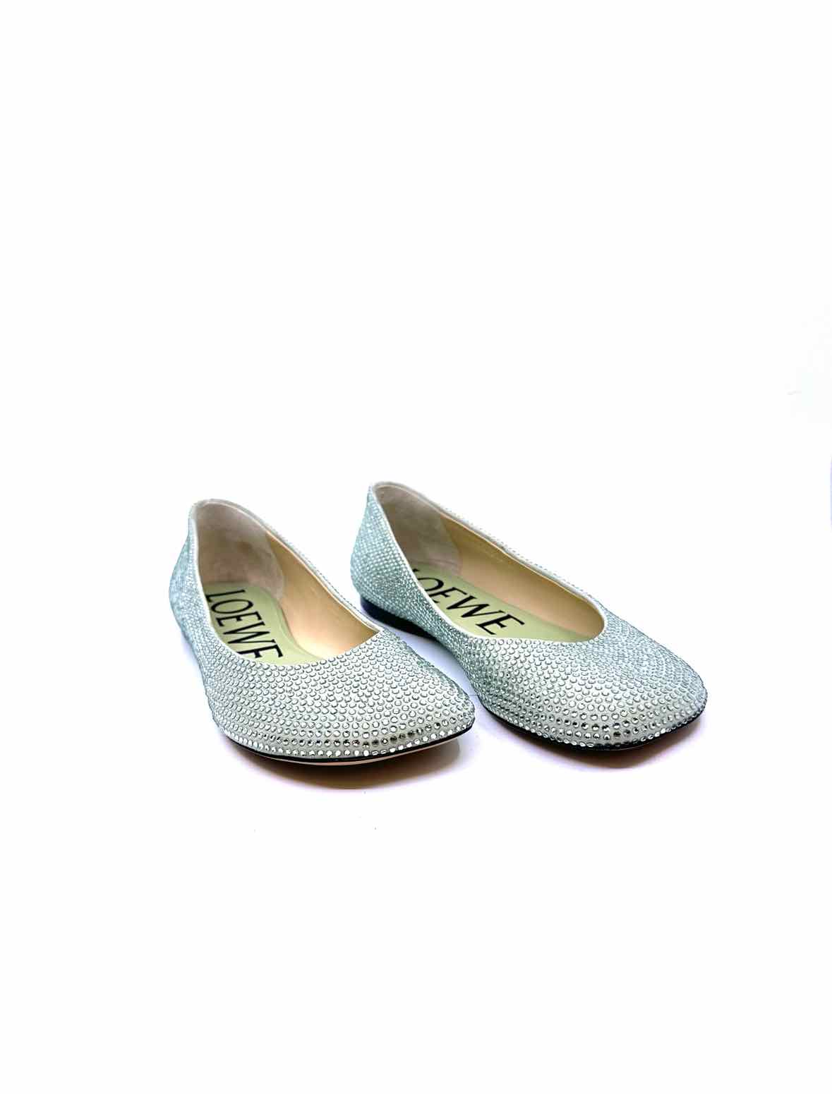 LOEWE Size 11 Pastel Green Crystal Solid Flats