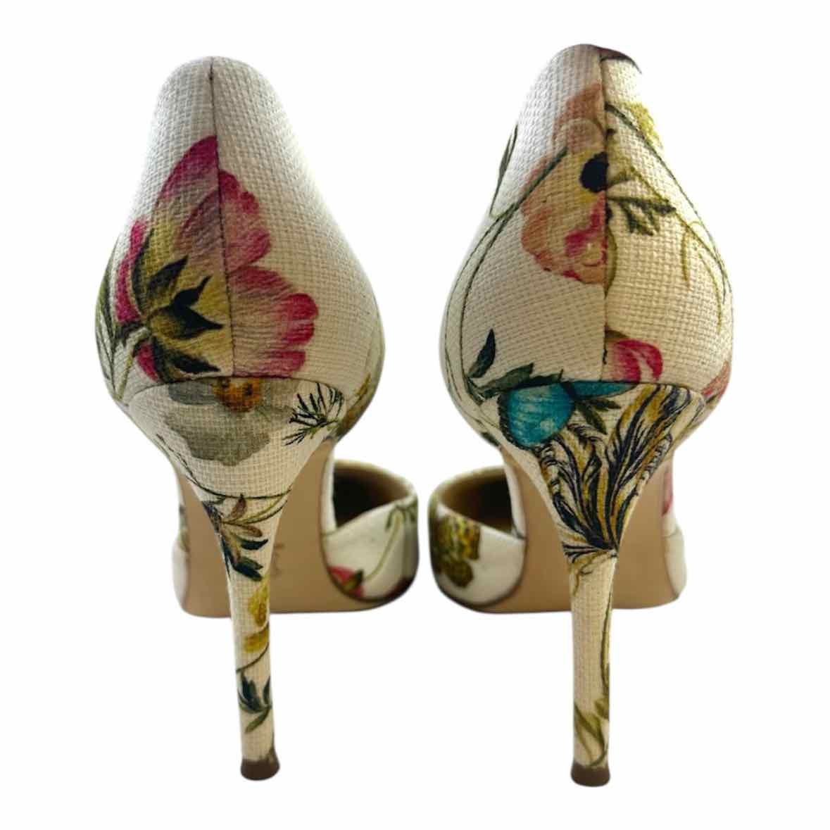 MONIQUE LHUILLIER Shannon Size 9.5 White Canvas Floral Pumps