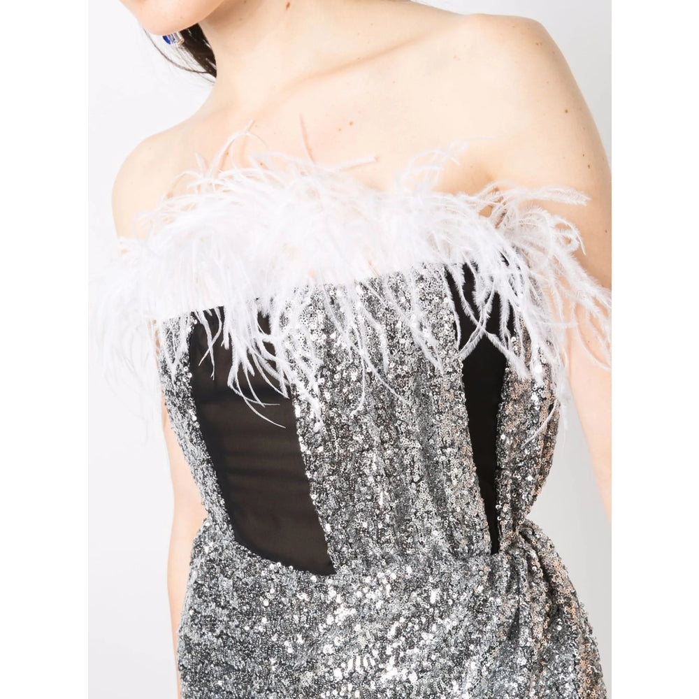 Draped Feather Sequin Gown