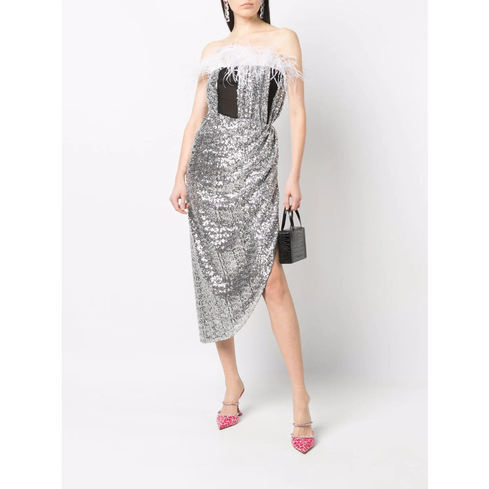 Draped Feather Sequin Gown