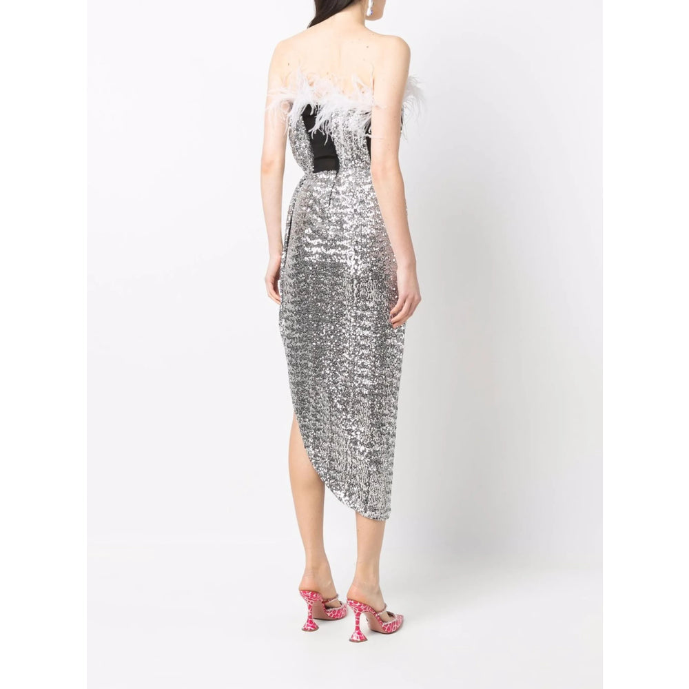 Draped Feather Sequin Gown
