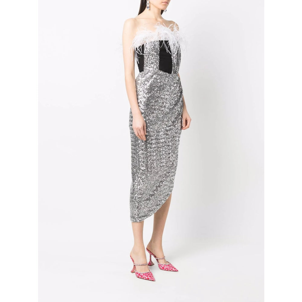 Draped Feather Sequin Gown