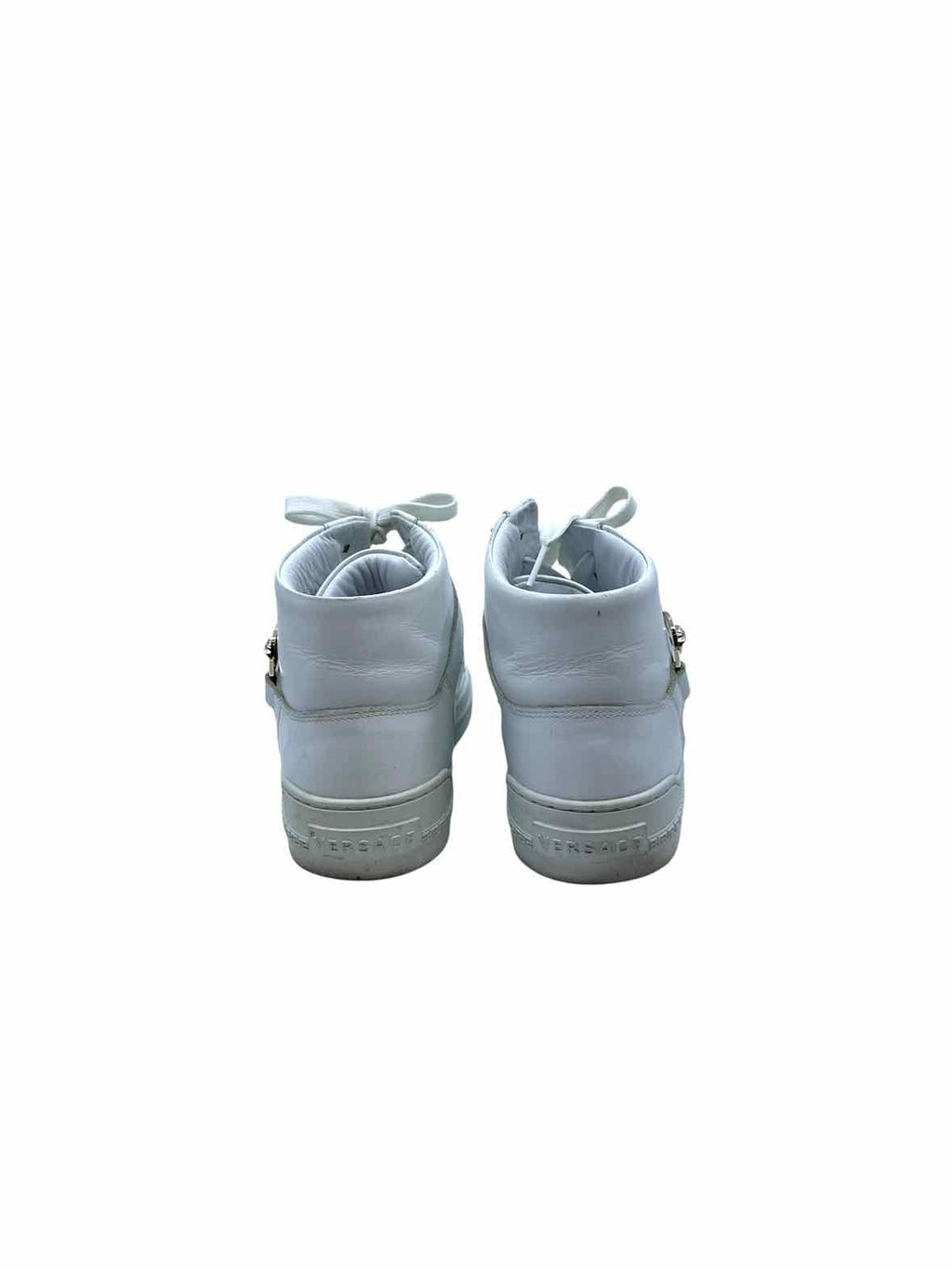 VERSACE Size 8.5 White Leather Sneakers