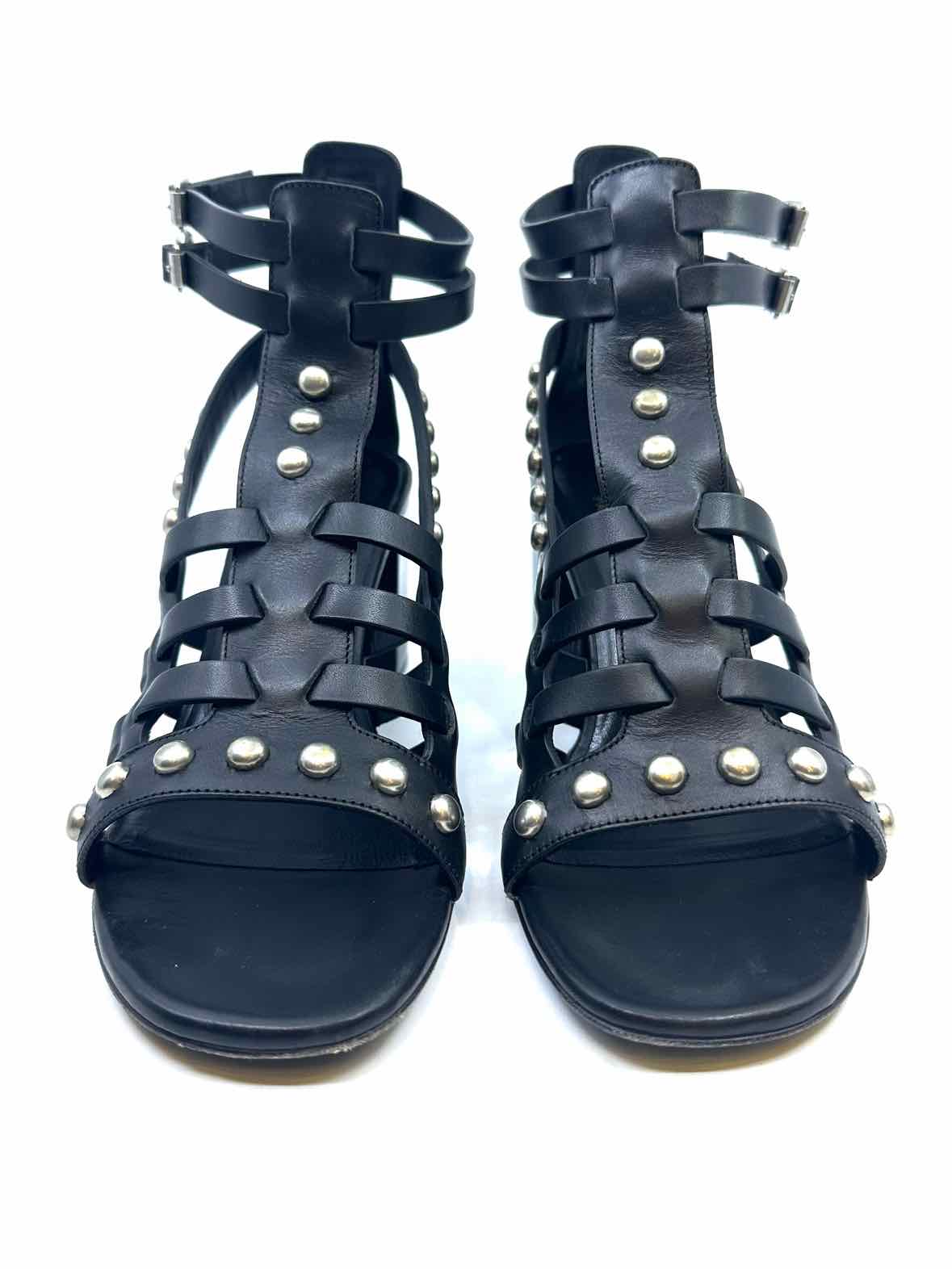YVES SAINT LAURENT Size 9 Black Leather Solid Sandals