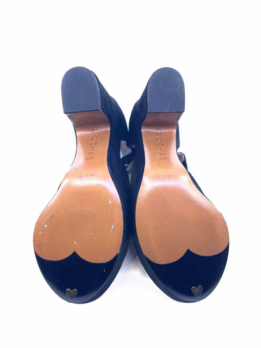 ROCHAS Size 7 Black Suede Sandals