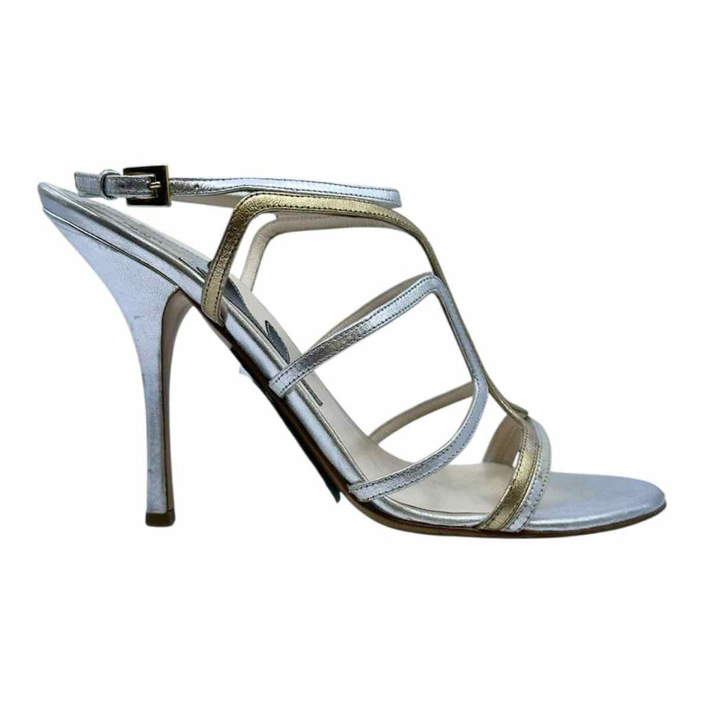 PRADA Size 8.5 Gold Silver Leather Sandals