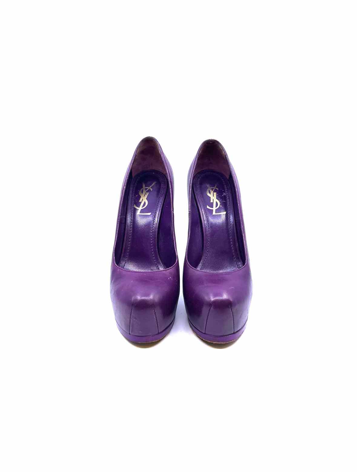 YSL Size 7 Purple Leather Solid Pumps