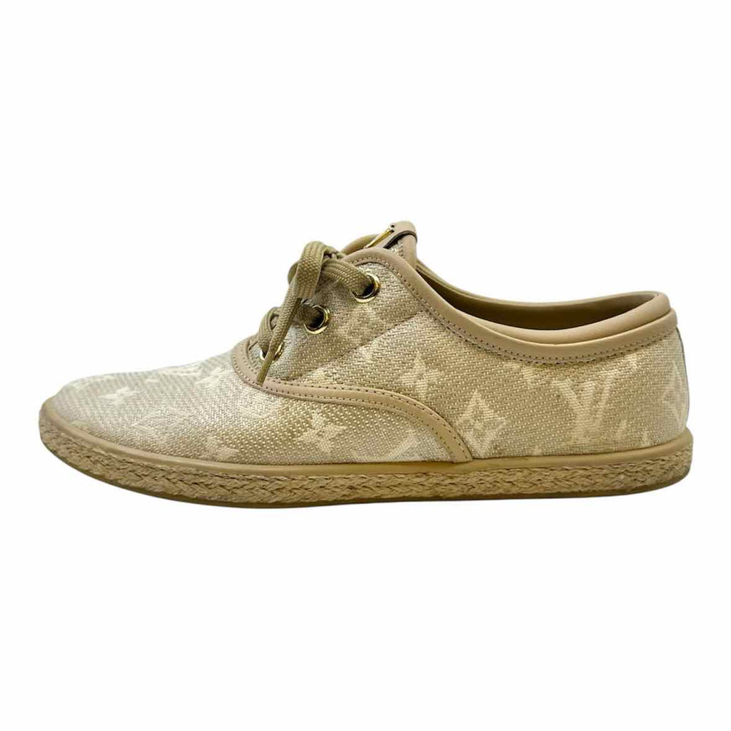 LOUIS VUITTON Size 6 Beige, White Monogram Sneakers