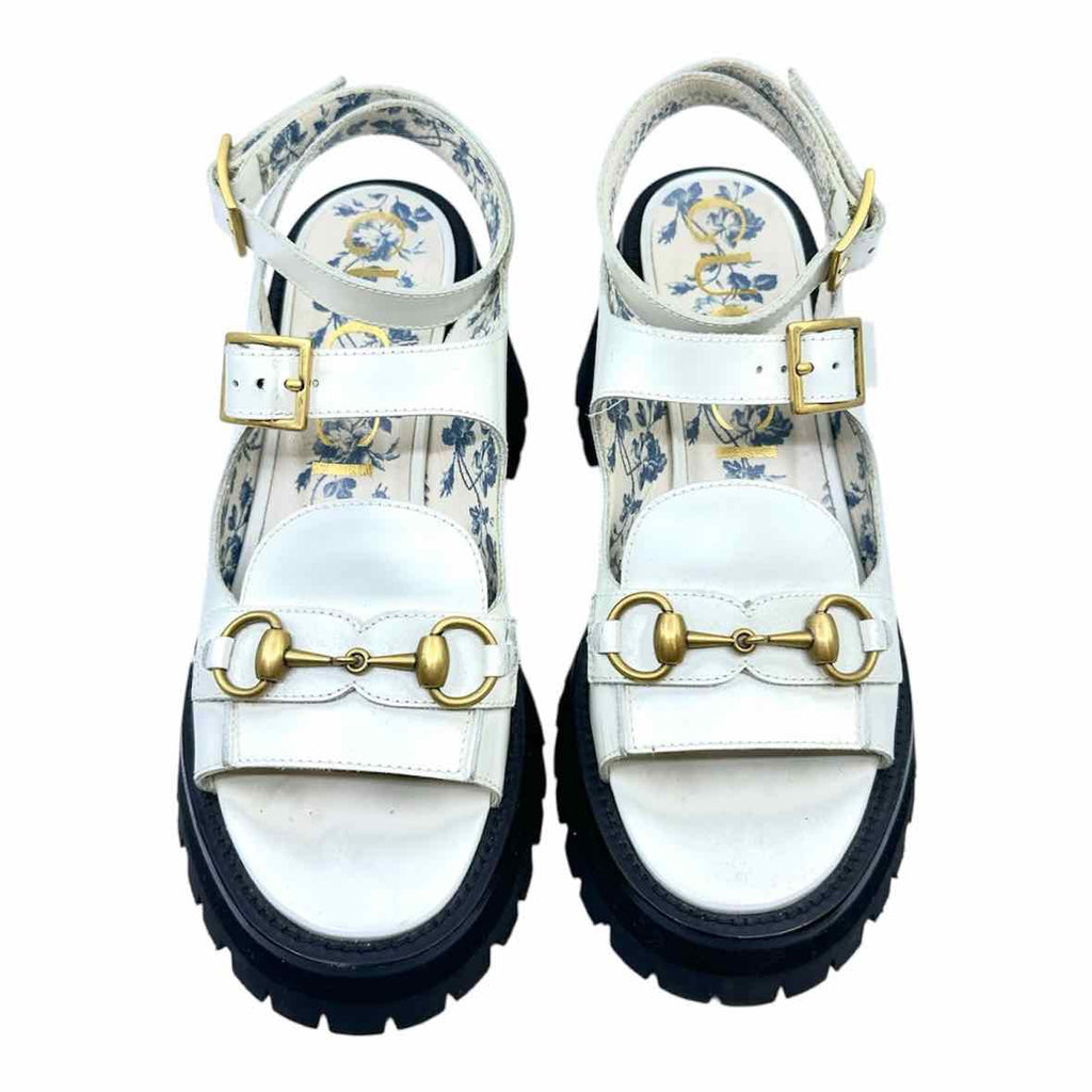 GUCCI Size 8 White Leather Solid Sandals
