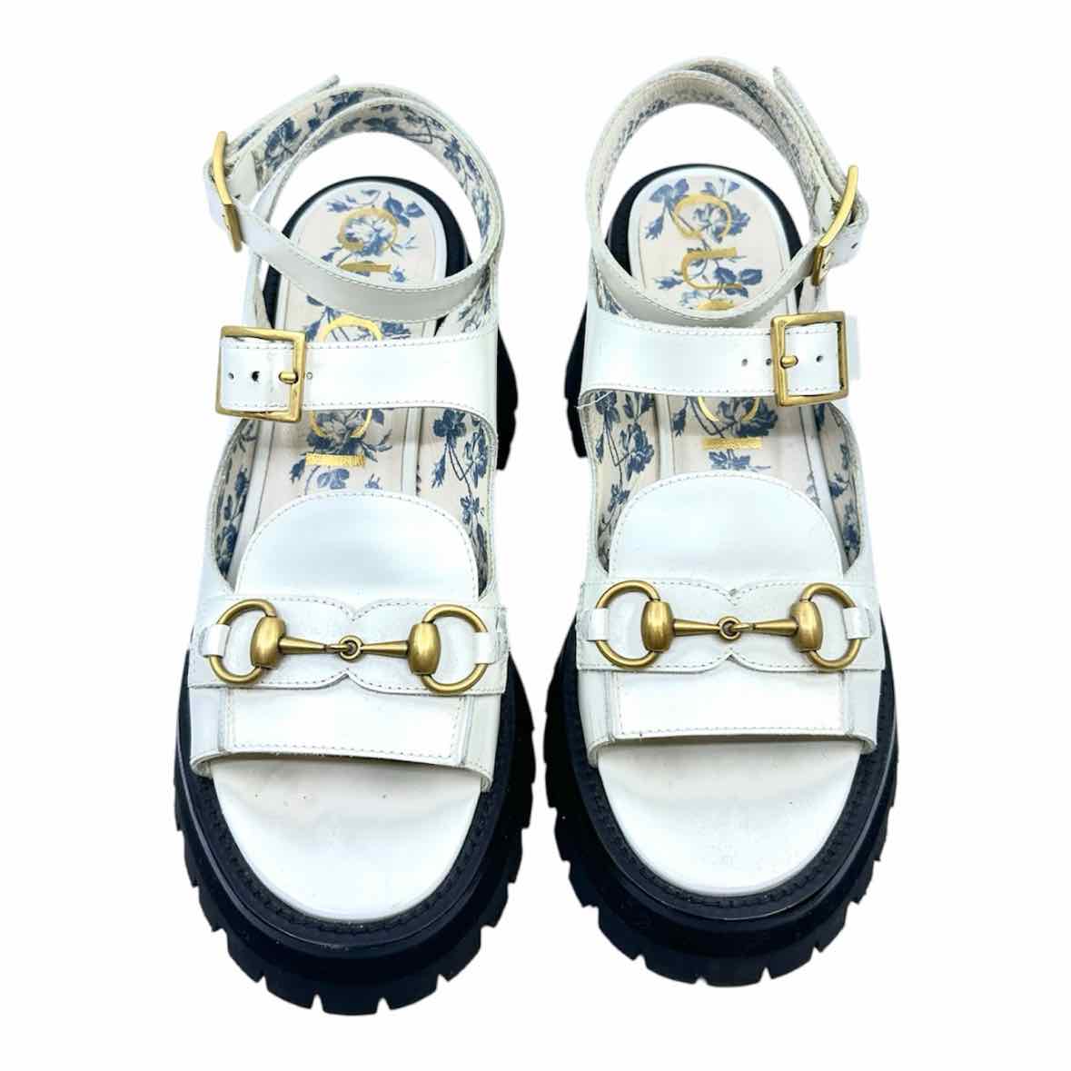 GUCCI Size 8 White Leather Solid Sandals