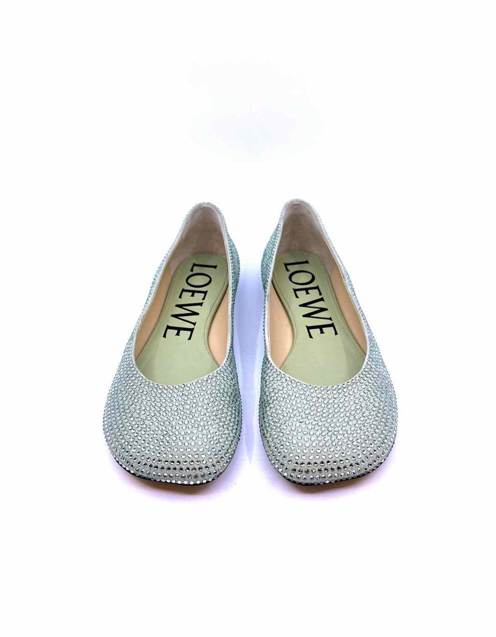 LOEWE Size 11 Pastel Green Crystal Solid Flats