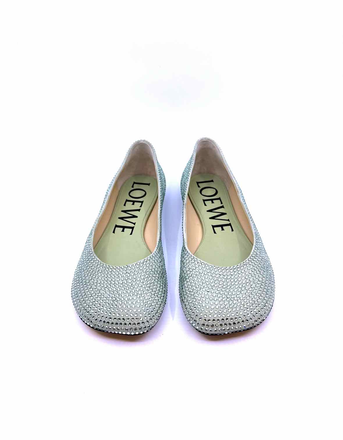 LOEWE Size 11 Pastel Green Crystal Solid Flats