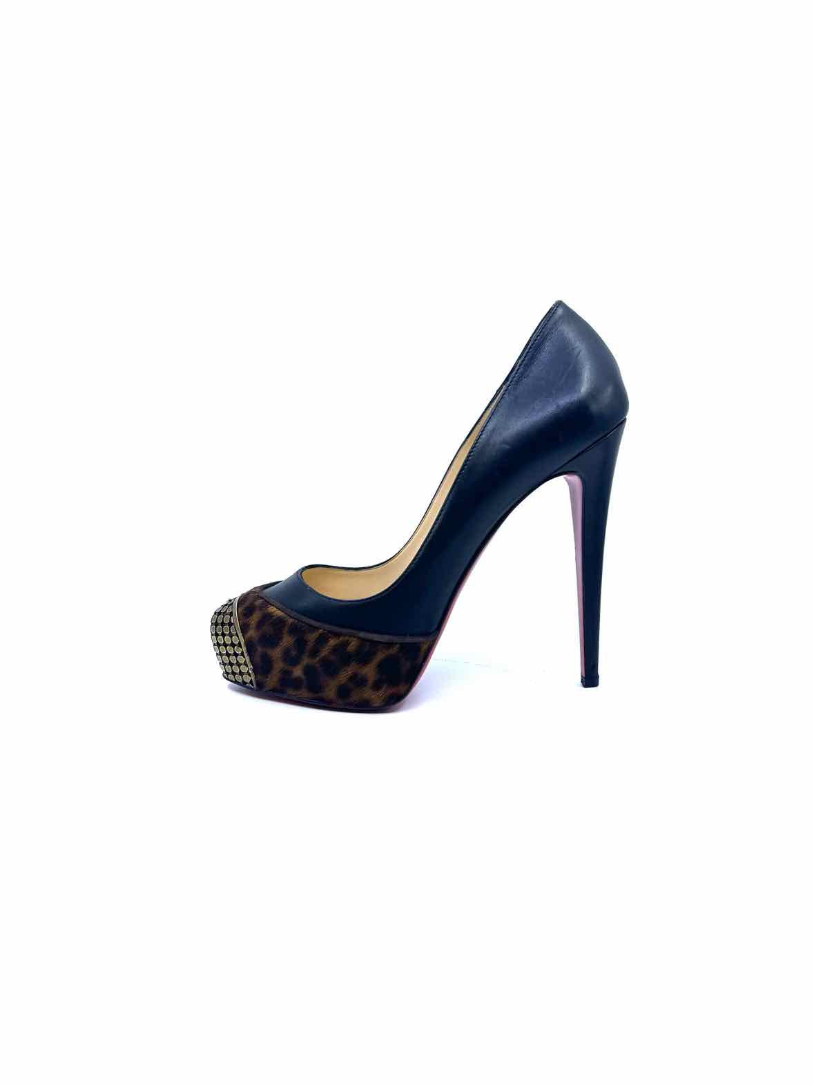 CHRISTIAN LOUBOUTIN Size 10 Brown, black Leather Pony Hair Cheetah print Pumps