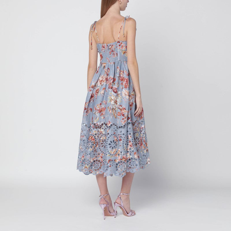 Floral-print linen midi dress