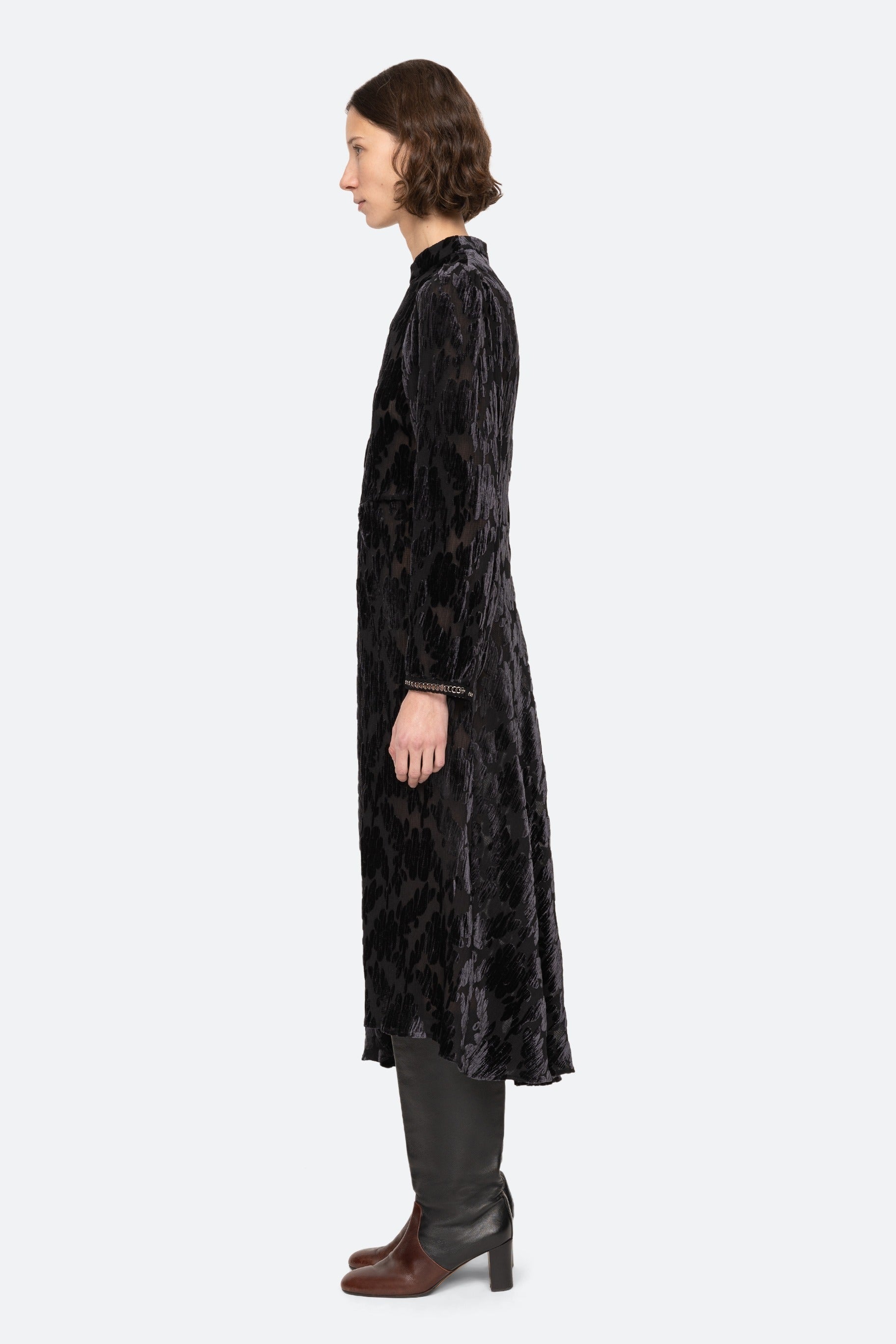 SEA NEW YORK.REGINE BURNOUT L/SLV MIDI DRESS )