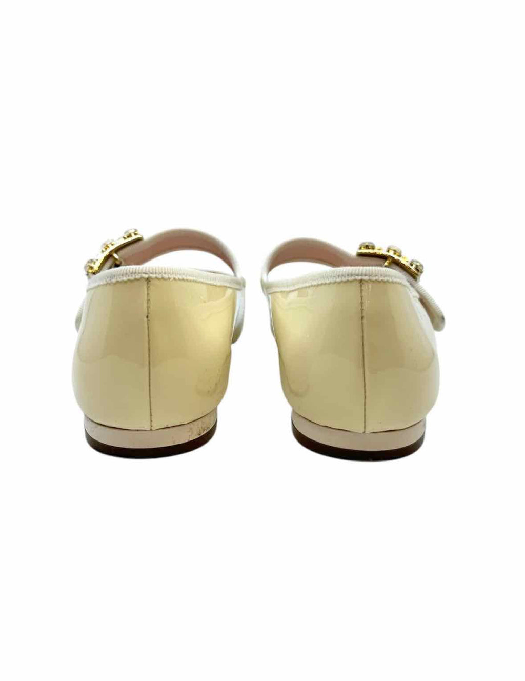 ROGER VIVIER Size 6.5 Cream Patent Leather Solid Flats