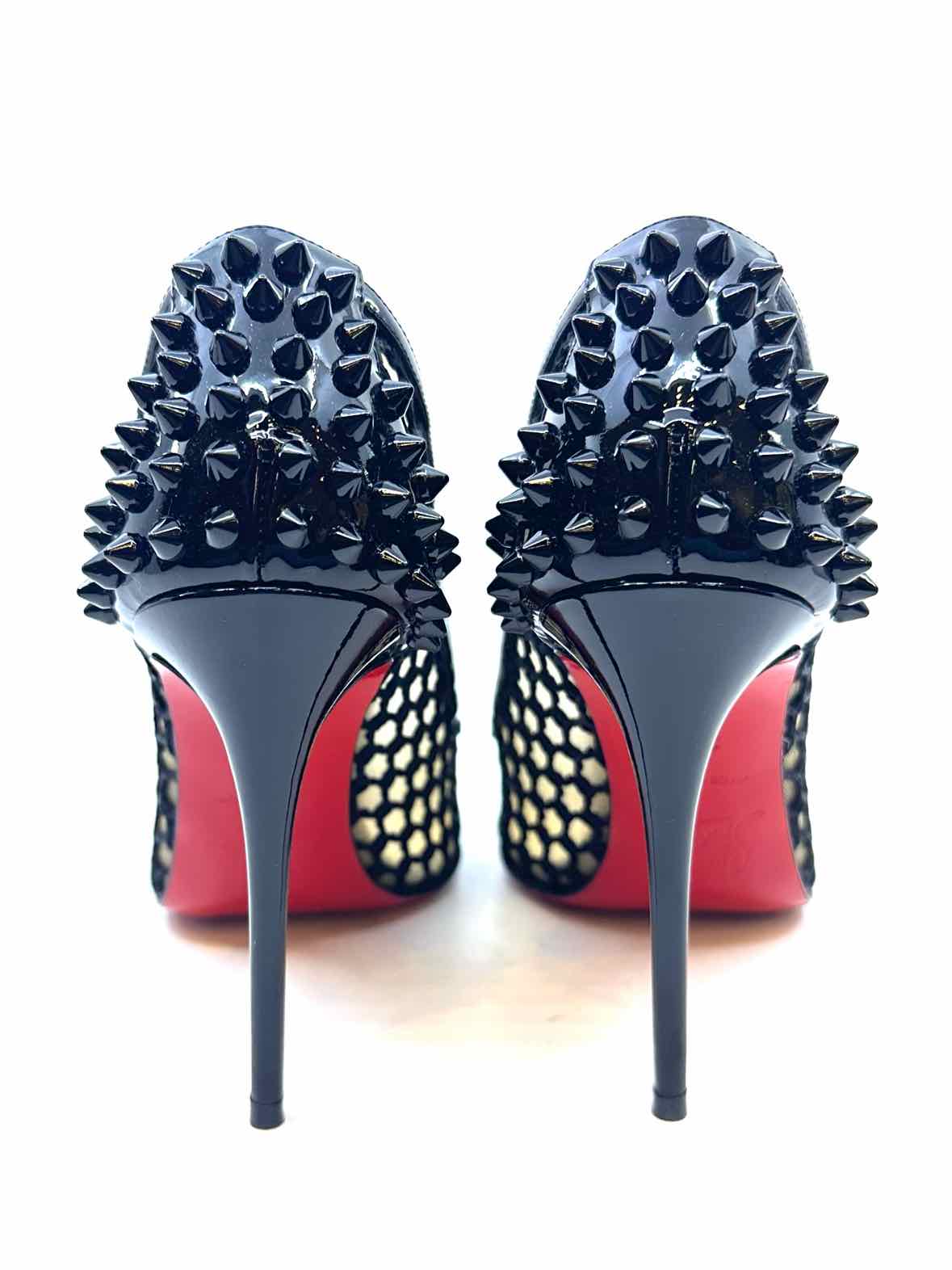 CHRISTIAN LOUBOUTIN Size 5.5 Black Mesh Studs Checkered Pumps