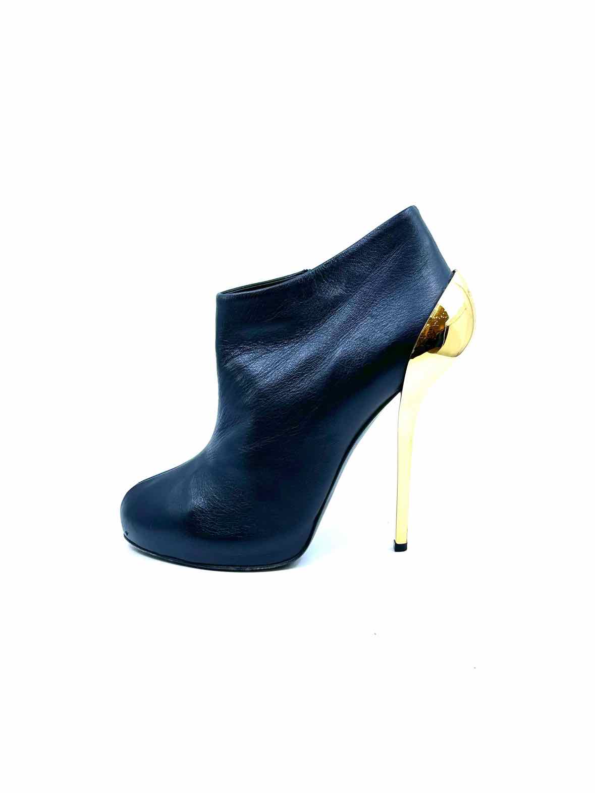 GIUSEPPE ZANOTTI Size 9.5 Black, gold Leather Solid Ankle Boot