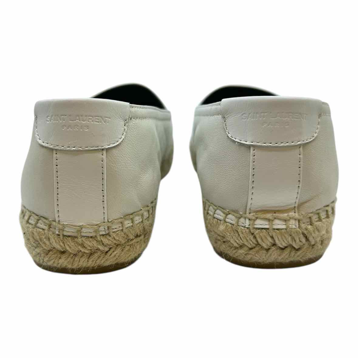 YVES SAINT LAURENT Espadrille Size 9 White Leather Solid Flats