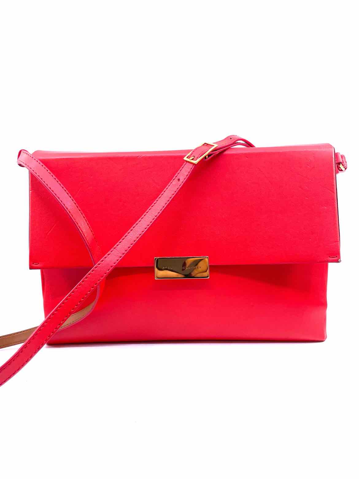STELLA MCCARTNEY Neon Orange Vegan Leather Solid Handbag