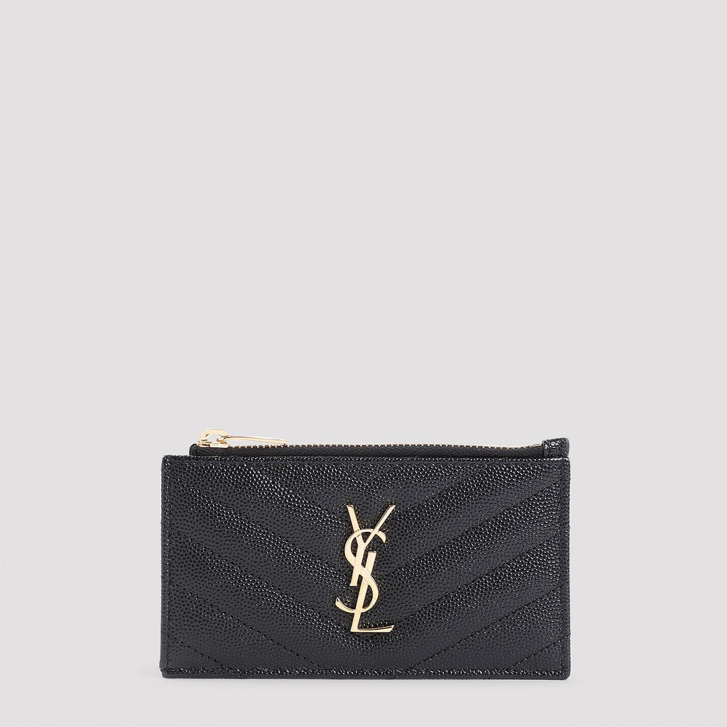 Black Matelasse Leather Zip Card Case