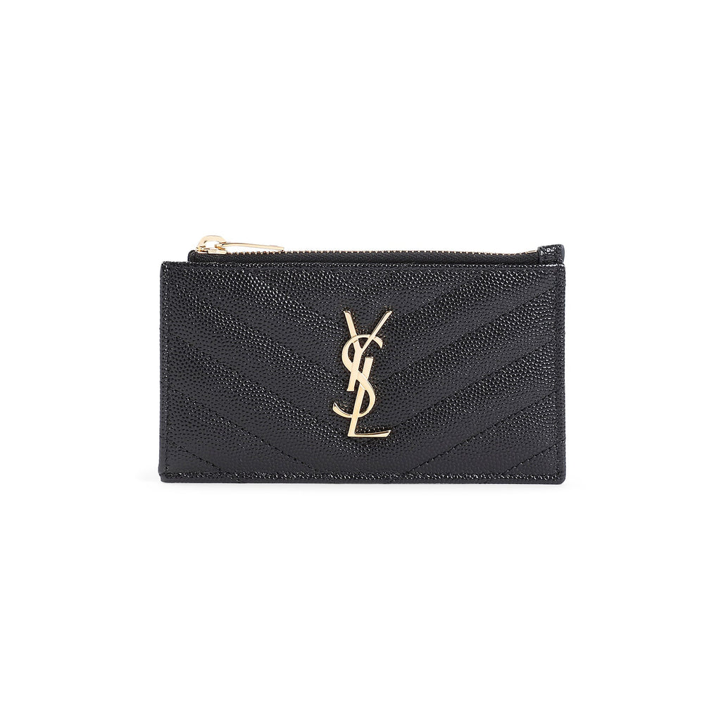 Black Matelasse Leather Zip Card Case