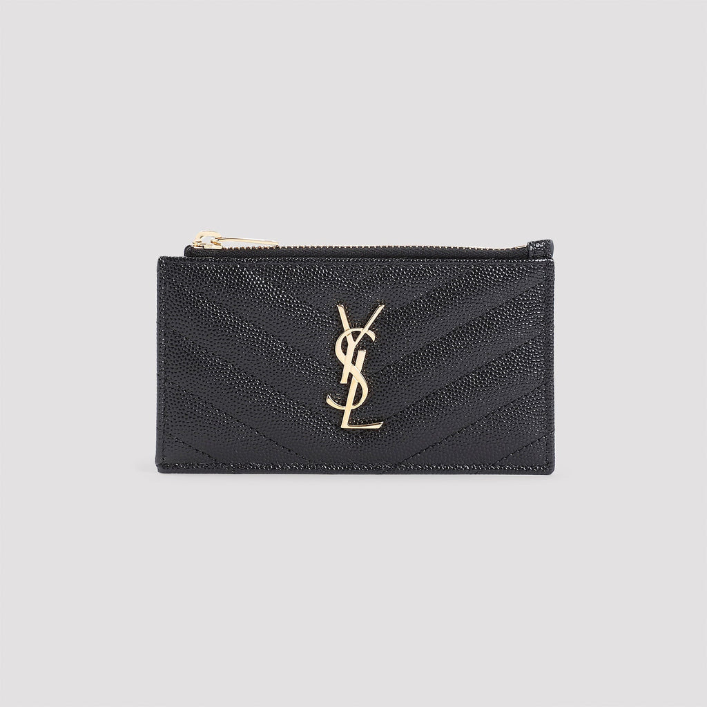 Black Matelasse Leather Zip Card Case