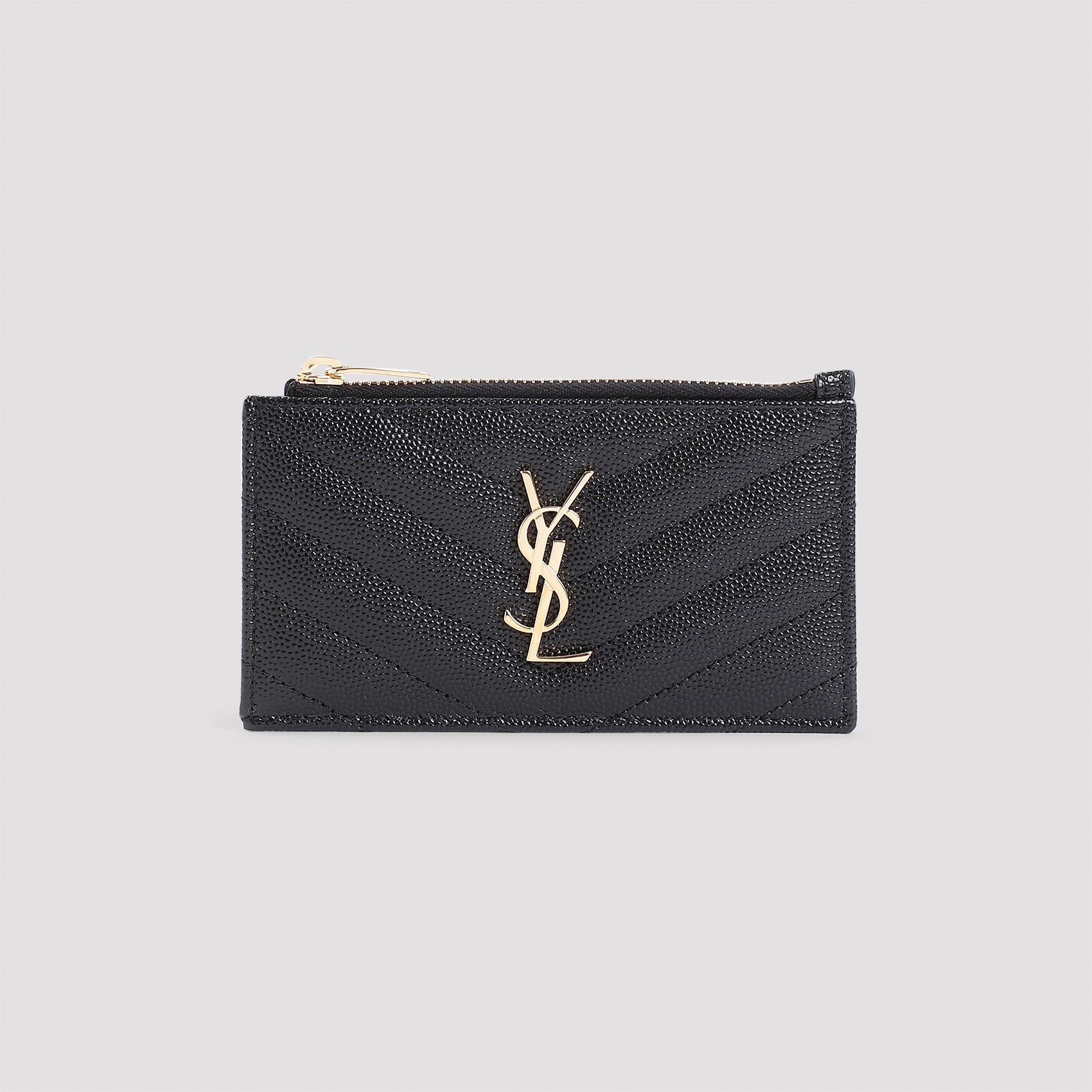 Black Matelasse Leather Zip Card Case