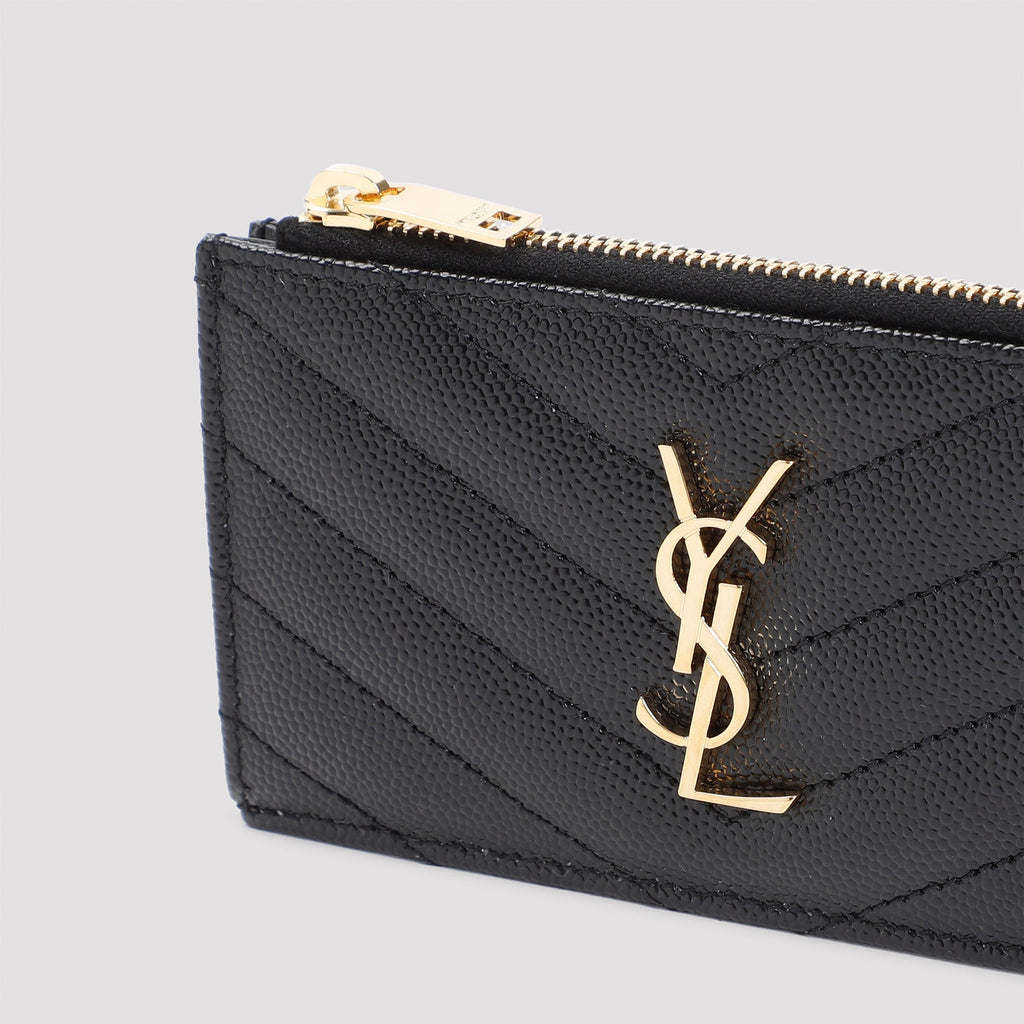 Black Matelasse Leather Zip Card Case