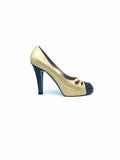 CHANEL Size 11 Black & Gold Patent Leather Pumps