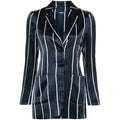 Navy Vertical Stripe Silk Jacket