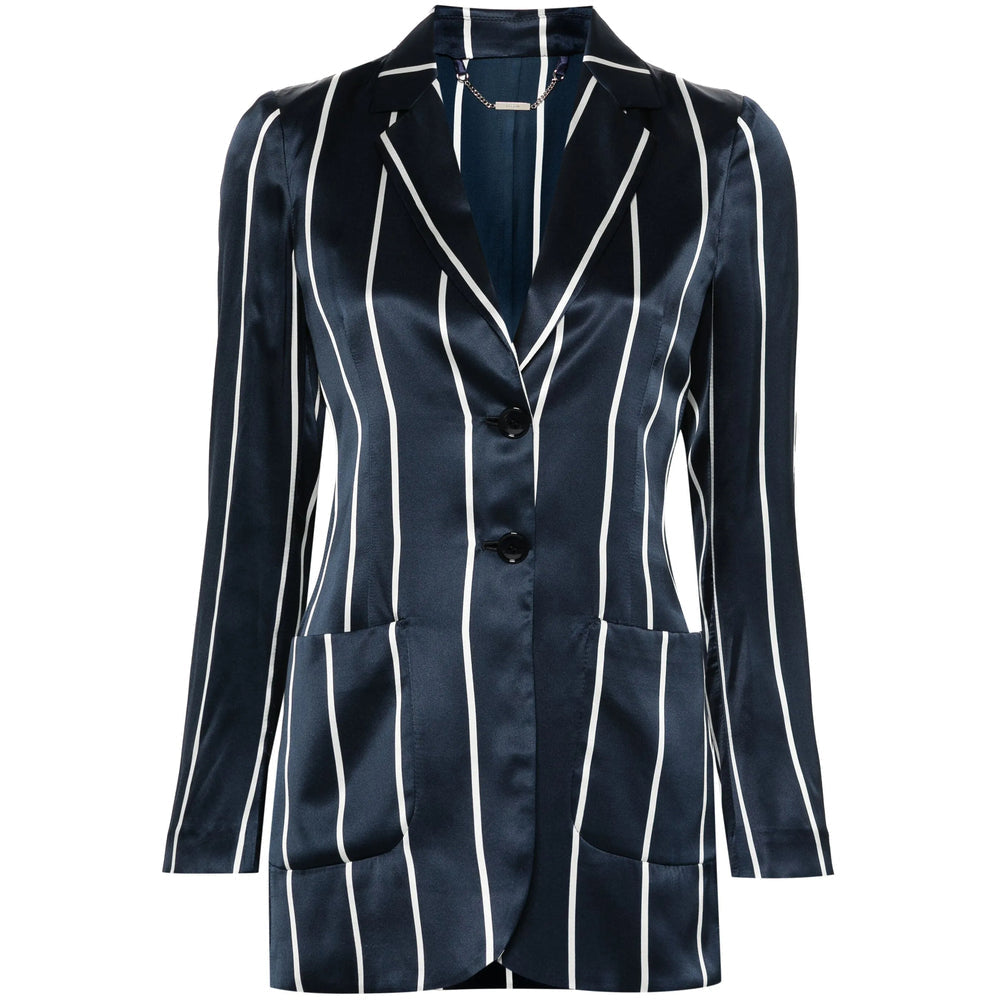 Navy Vertical Stripe Silk Jacket