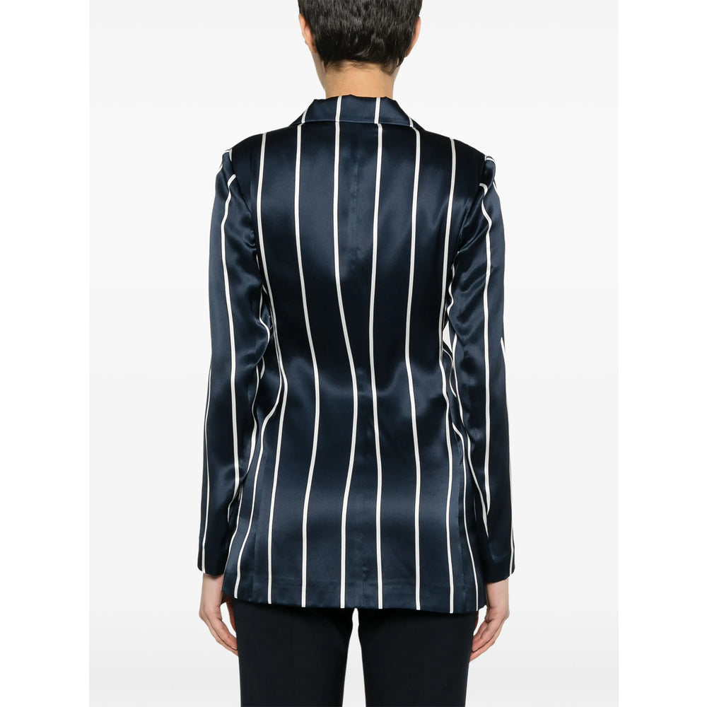 Navy Vertical Stripe Silk Jacket