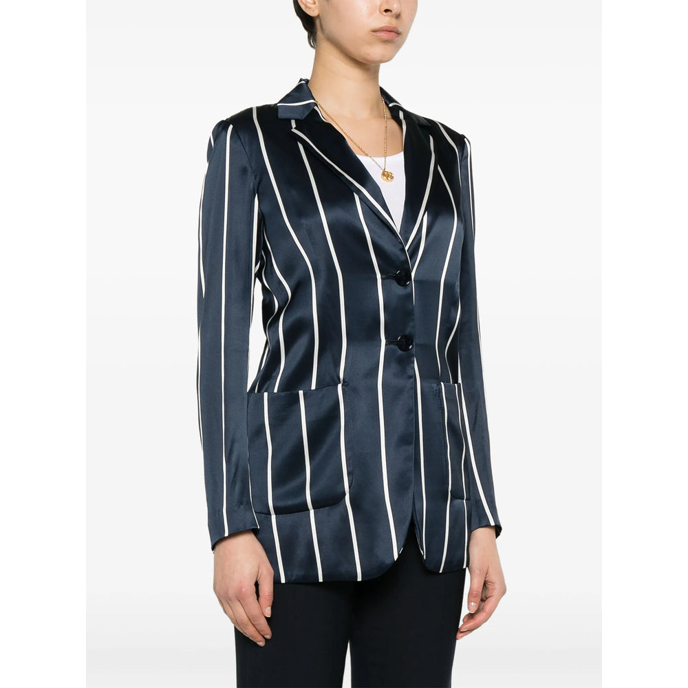 Navy Vertical Stripe Silk Jacket