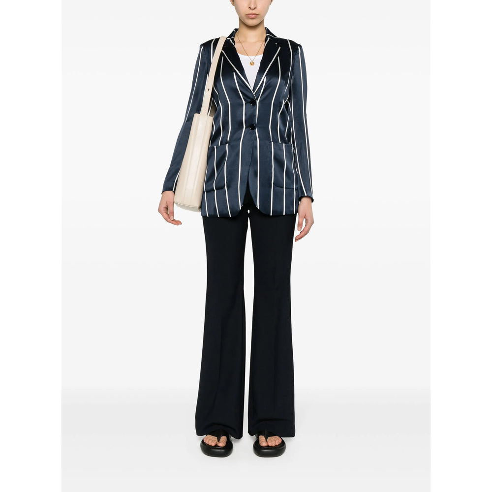 Navy Vertical Stripe Silk Jacket