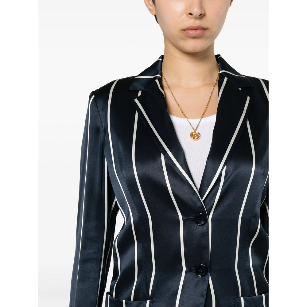 Navy Vertical Stripe Silk Jacket