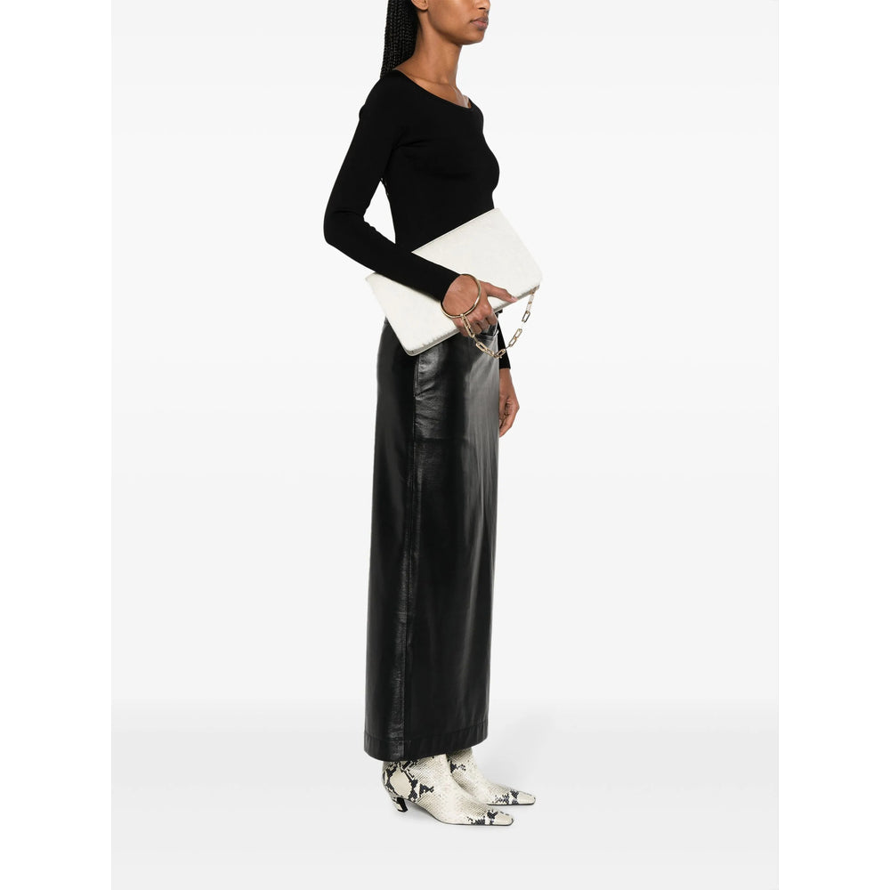 White Calf Leather Foldover Top