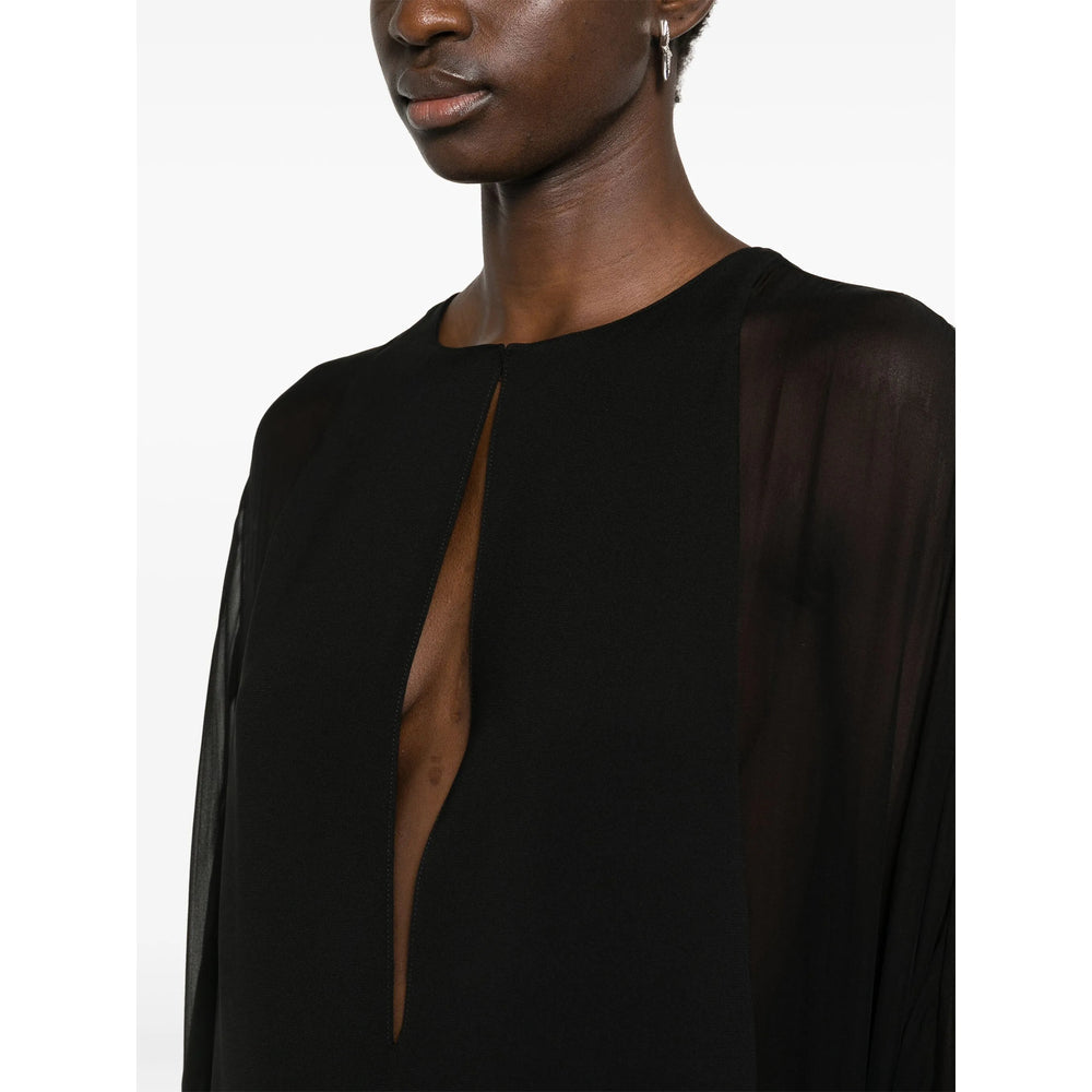 Silk Crepe Floor Gown With Panel Detail