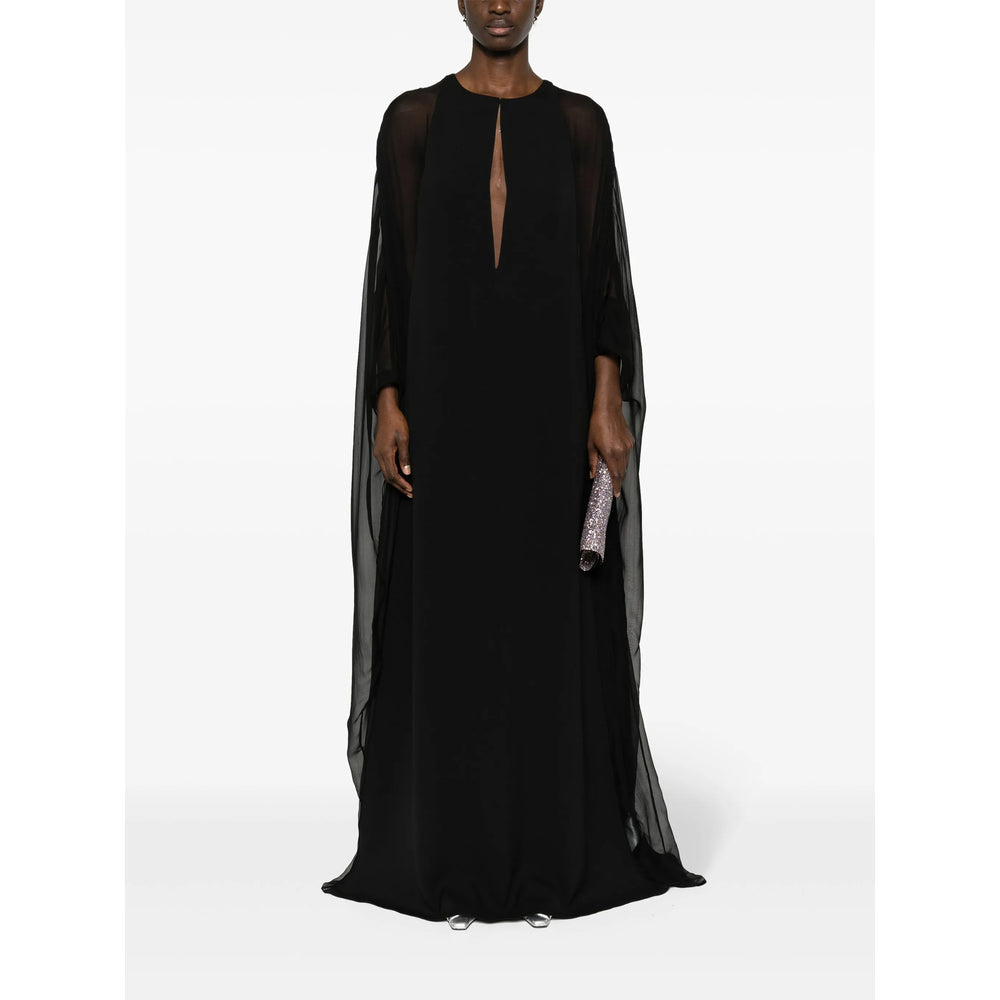 Silk Crepe Floor Gown With Panel Detail