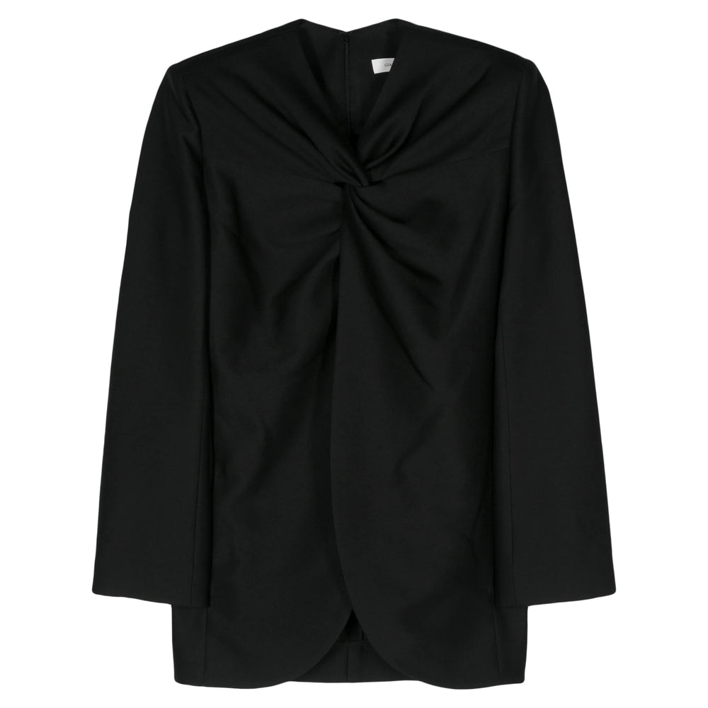 Wool Silk Twill V-neck Coat