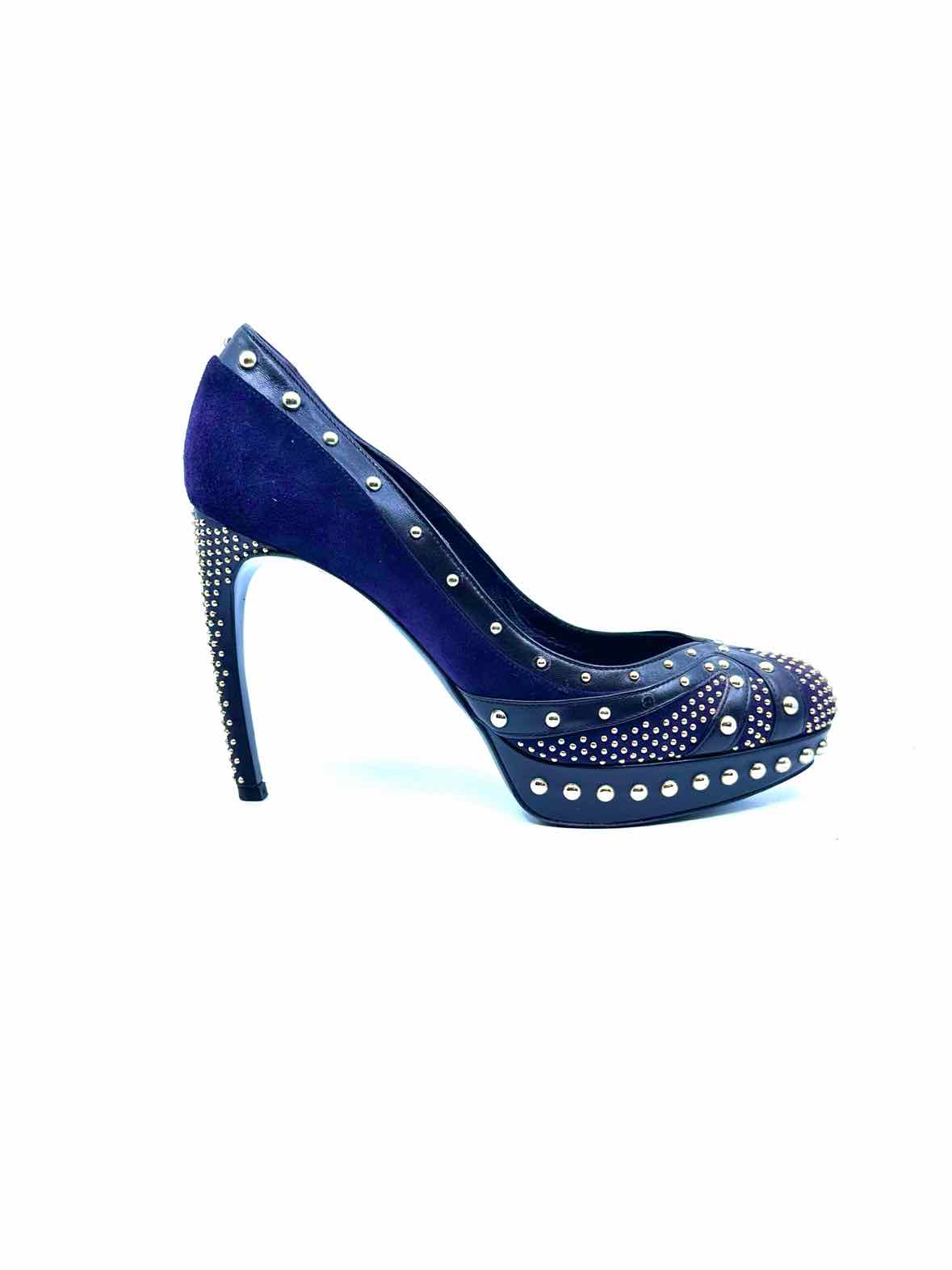 ALEXANDER MCQUEEN Size 9 Purple Suede, Leather Studs Pumps