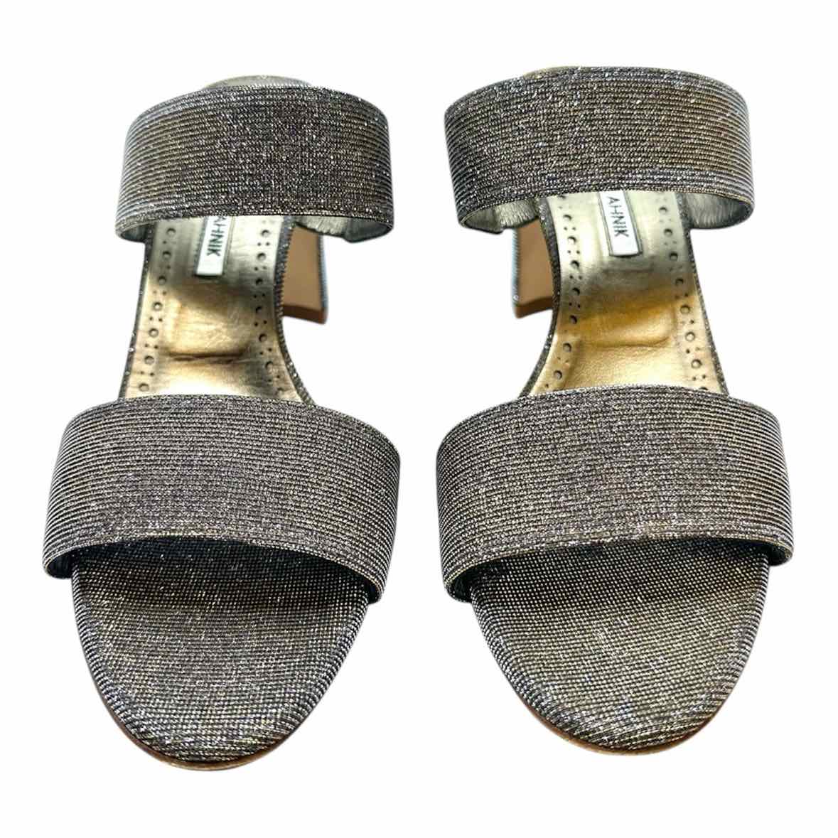 MANOLO BLAHNIK Size 10.5 Silver, Gold Glitter Sandals