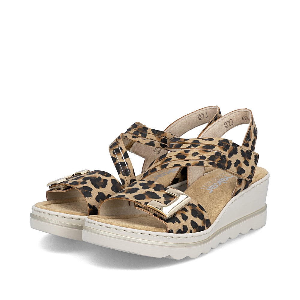 Rieker Womens Fashion Wedge Sandal | Animal Print