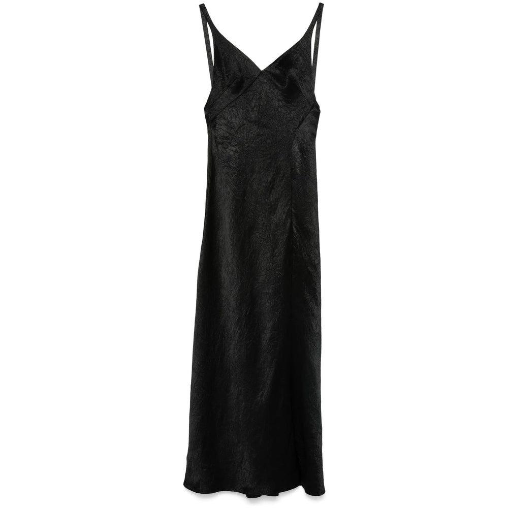 Sleek Black Crinkle Dress