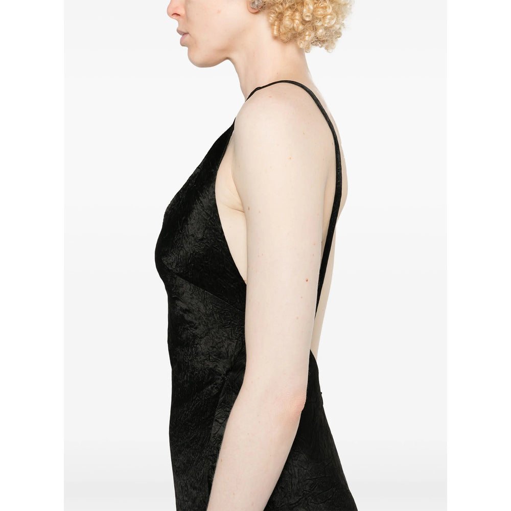 Sleek Black Crinkle Dress