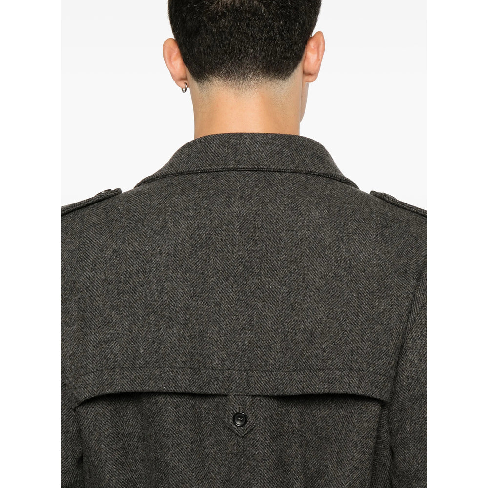 Grey Herringbone Double-breasted Coat