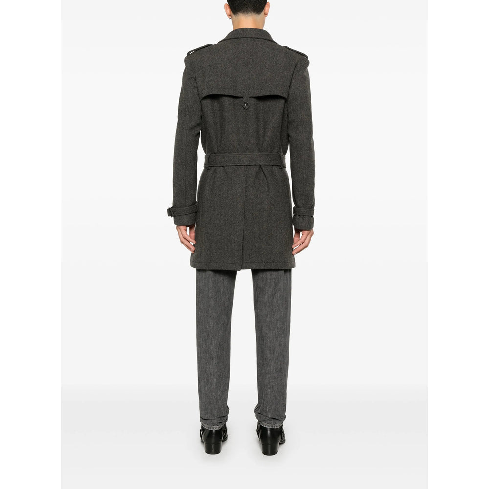 Grey Herringbone Double-breasted Coat