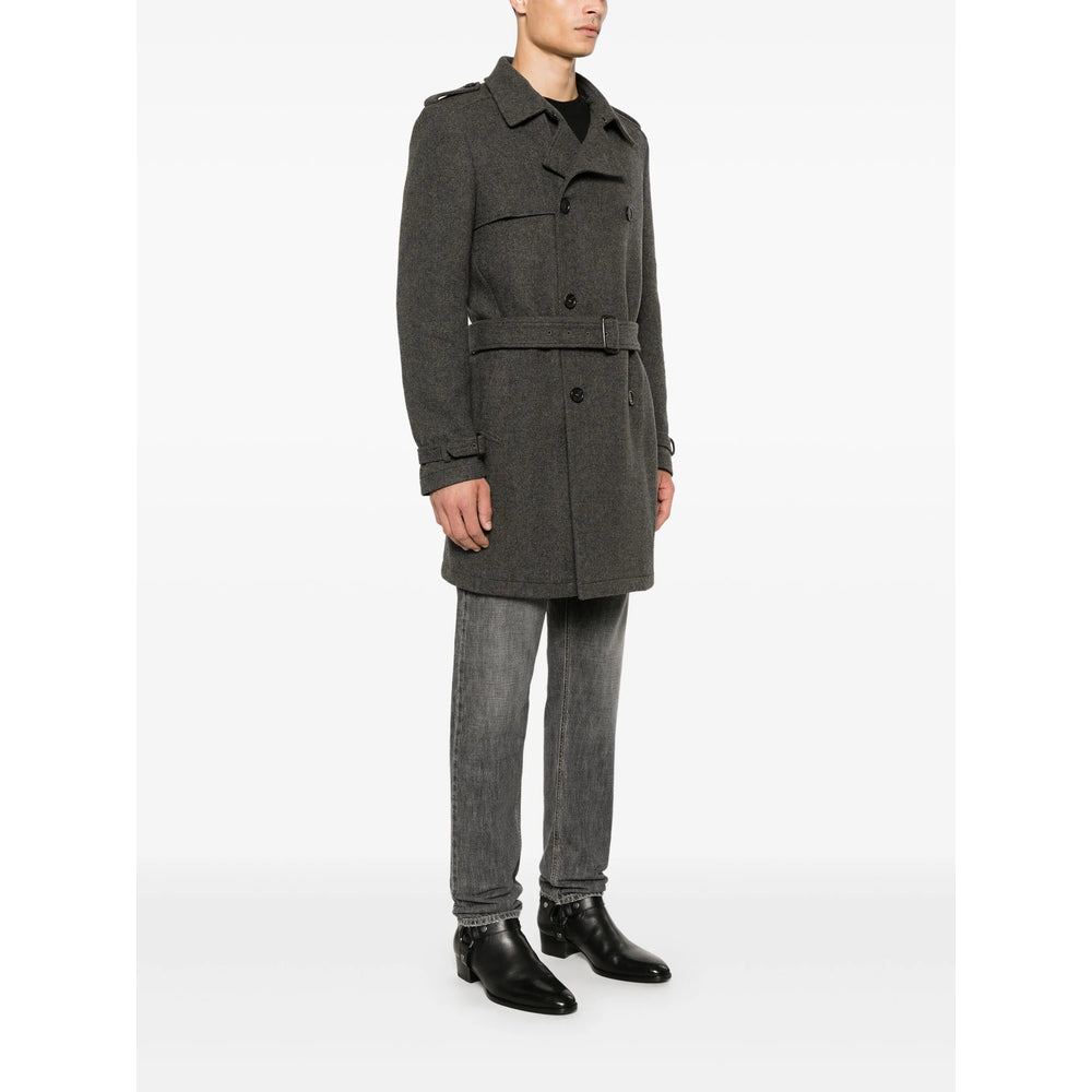 Grey Herringbone Double-breasted Coat