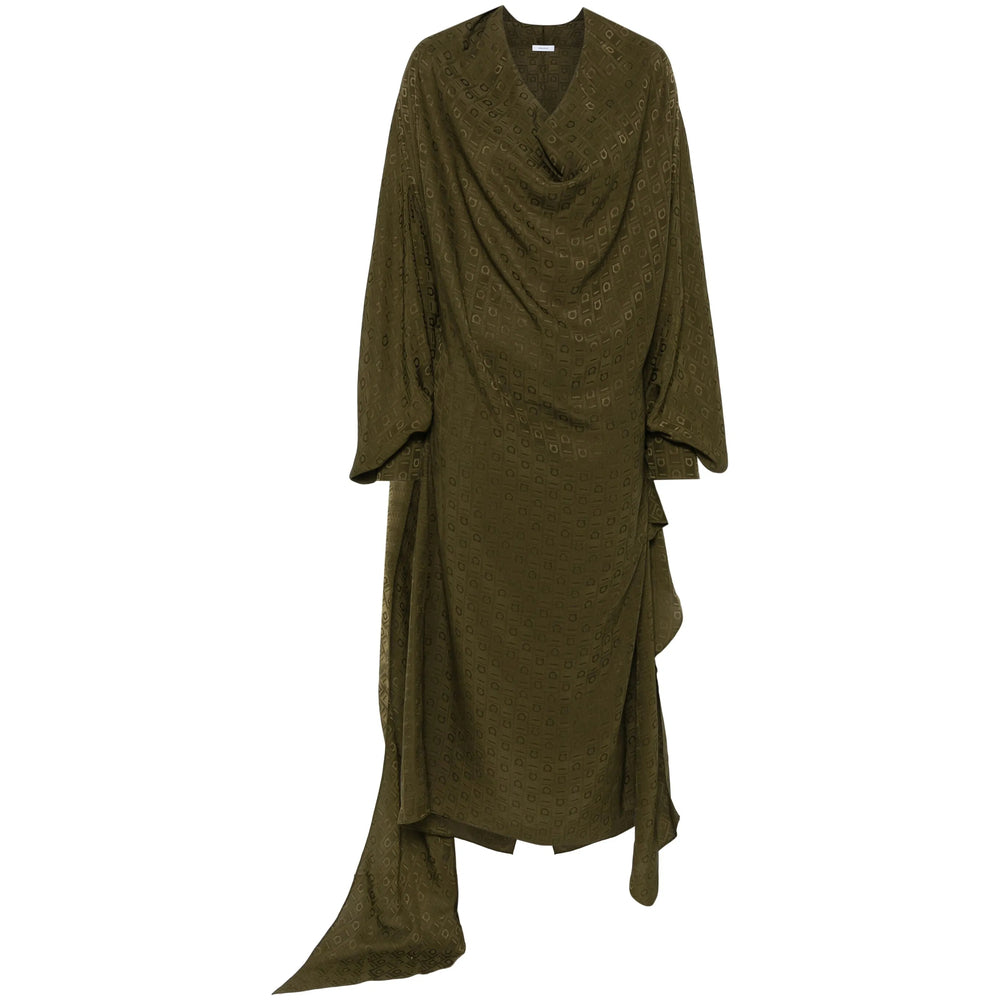 Olive Green Silk Drapery Dress