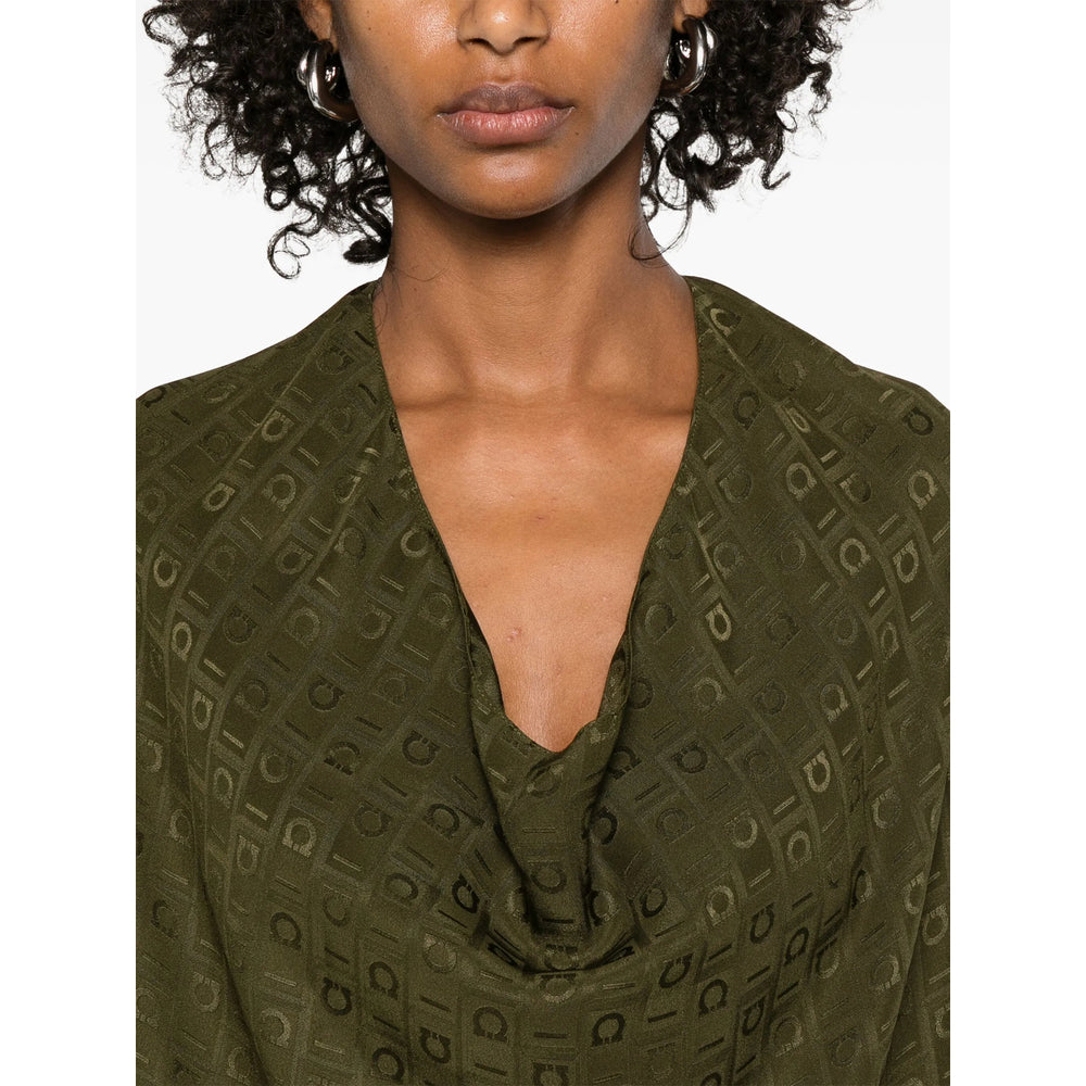 Olive Green Silk Drapery Dress